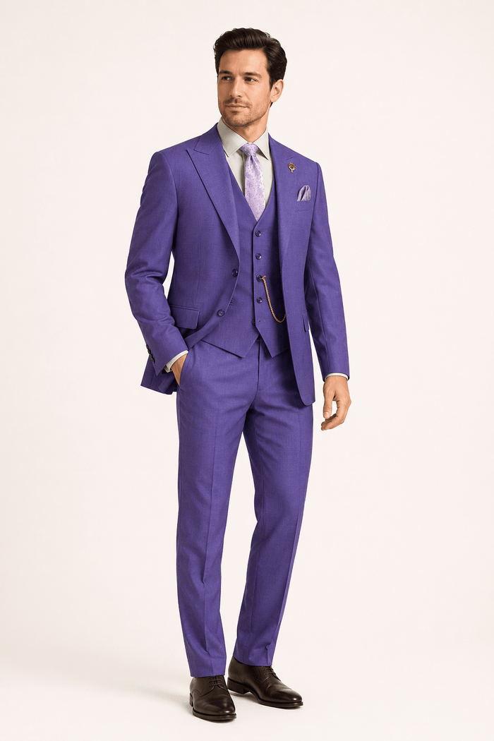 Purple Textured Regular Fit 3-Piece Suit – Bellavere Collection - Upscale Men's Fashion