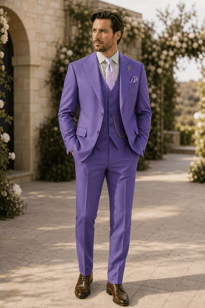 Purple Textured Regular Fit 3-Piece Suit – Bellavere Collection - Upscale Men's Fashion