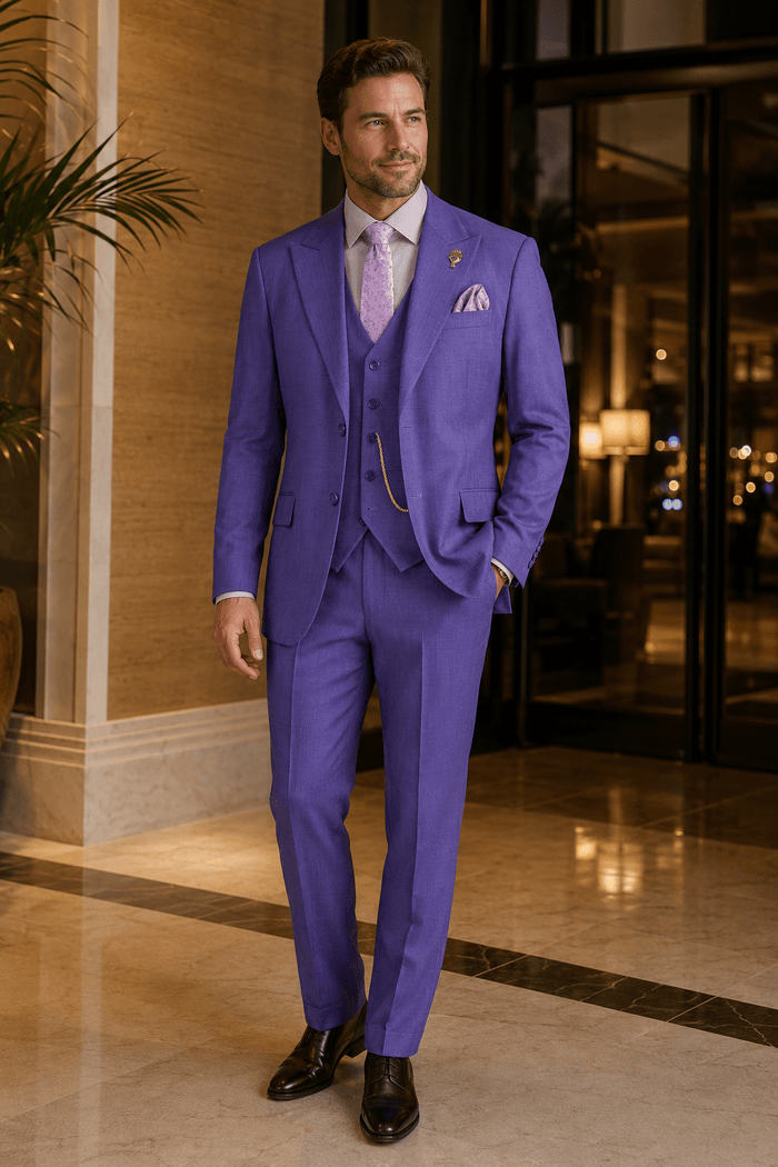Purple Textured Regular Fit 3-Piece Suit – Bellavere Collection - Upscale Men's Fashion