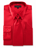 Red Satin Dress Shirt Set with Matching Tie & Pocket Square - Upscale Men's Fashion