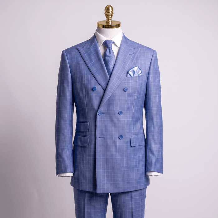 Regular Fit Double-Breasted Glen Plaid 2-Piece Suit – Nautica Blue - Upscale Men's Fashion