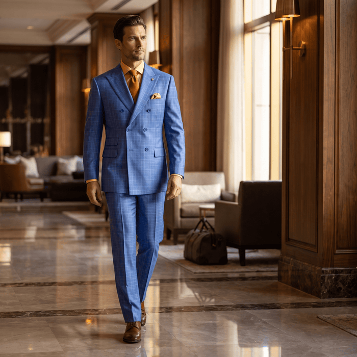 Regular Fit Double-Breasted Glen Plaid 2-Piece Suit – Nautica Blue - Upscale Men's Fashion
