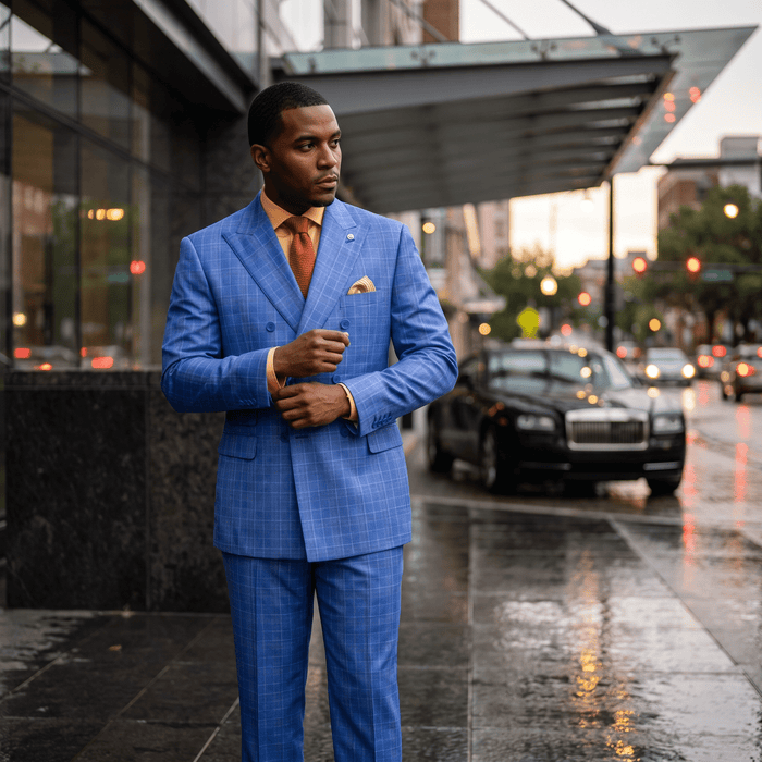 Regular Fit Double-Breasted Glen Plaid 2-Piece Suit – Nautica Blue - Upscale Men's Fashion