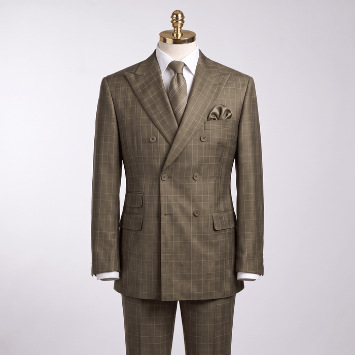 Regular Fit Double-Breasted Glen Plaid 2-Piece Suit – Olive - Upscale Men's Fashion