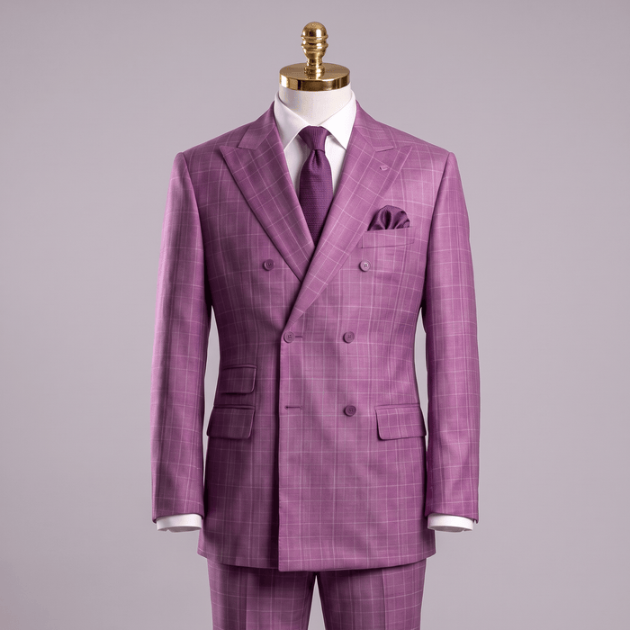 Regular Fit Double-Breasted Glen Plaid 2-Piece Suit – Plum - Upscale Men's Fashion