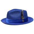 Royal Blue Fedora Braided Straw Hat - Upscale Men's Fashion