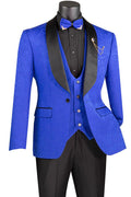 Royal Blue Slim Fit Jacquard 3-Piece Tuxedo with Shawl Lapel – Rivoli Collection - Upscale Men's Fashion