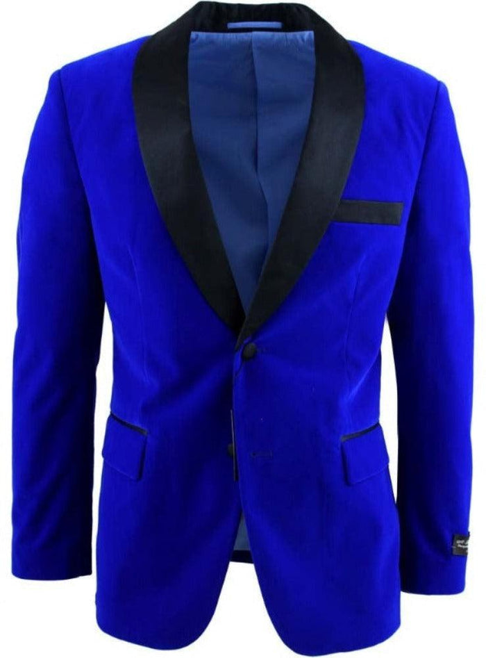 Royal Blue Slim Fit Velvet Shawl Tuxedo Blazer - Upscale Men's Fashion