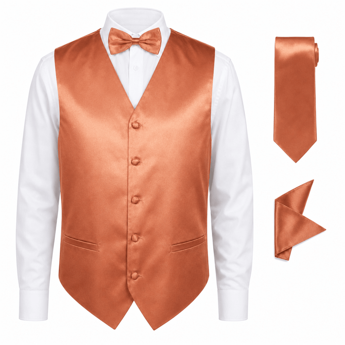 Rust Satin Tuxedo Vest Set - Upscale Men's Fashion