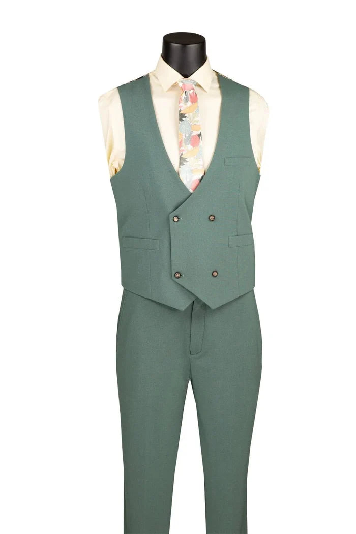 Sage Modern Fit 3-Piece Bird’s-Eye Weave Stretch Suit – Livorno Collection - Upscale Men's Fashion
