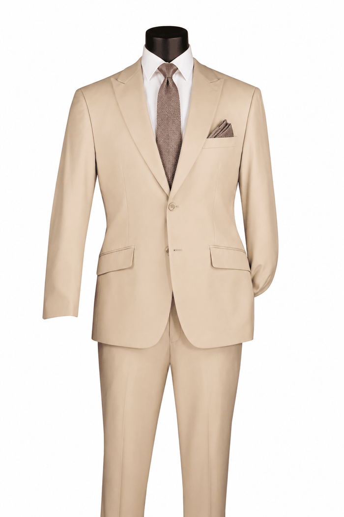 Sand Modern Fit 2 Piece Suit with Peak Lapel – Imperio Collection - Upscale Men's Fashion