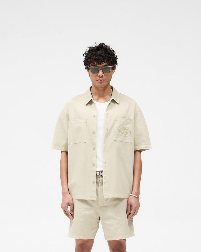 Short Sleeve Cotton Overshirt - Beige