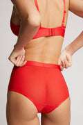Cherry high-waist brief with curved back seam and wide stretch waistband