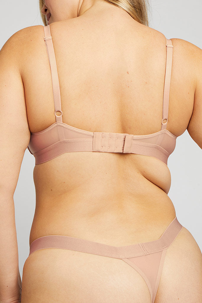 Buff non-wired nursing bra back view with adjustable straps and wide back band