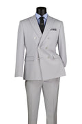 Silver Slim Fit Stretch Double Breasted 2 Piece Suit - Bellarco Collection - Upscale Men's Fashion