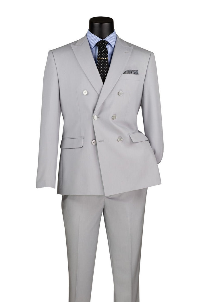 Silver Slim Fit Stretch Double Breasted 2 Piece Suit - Bellarco Collection - Upscale Men's Fashion