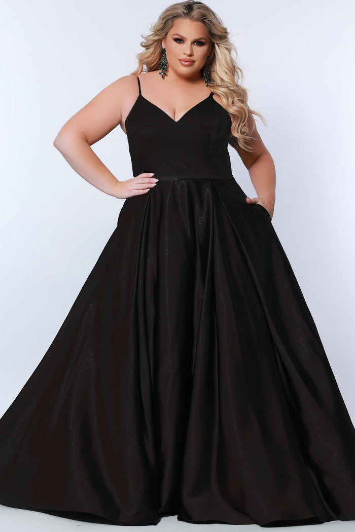 Simple Satin A-Line Plus Size Formal Gown with V-Neckline