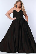 Simple Satin A-Line Plus Size Formal Gown with V-Neckline