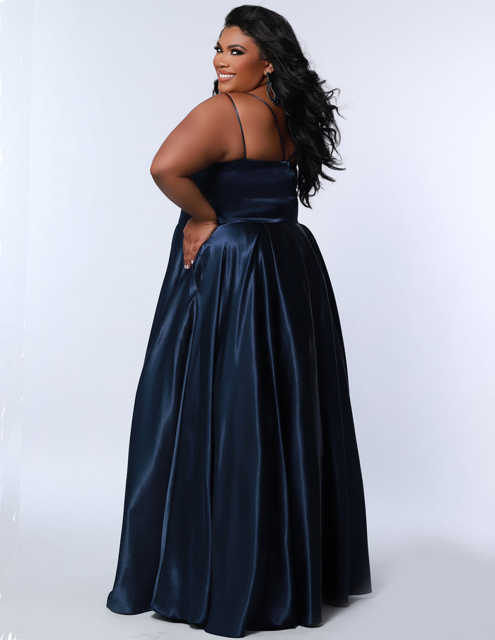 Simple Satin A-Line Plus Size Formal Gown with V-Neckline