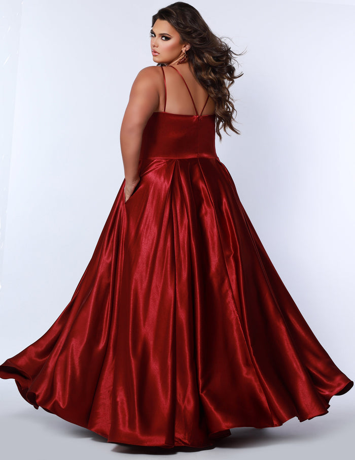 Simple Satin A-Line Plus Size Formal Gown with V-Neckline