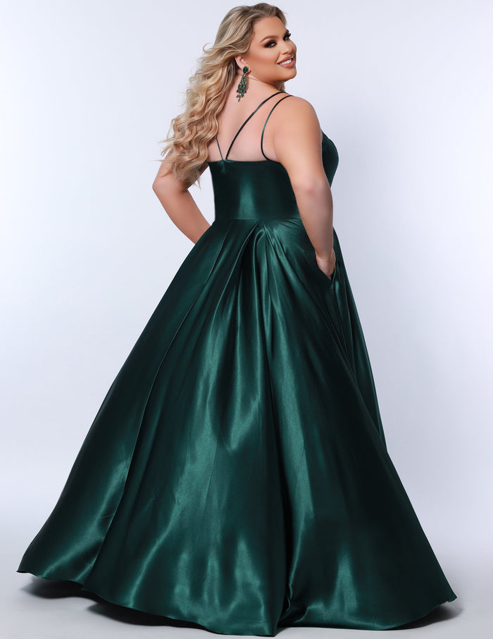 Simple Satin A-Line Plus Size Formal Gown with V-Neckline