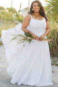 SC5281 Sydney's Bridal by Sydney's Closet Aline silhouette with scoop neckline and 1 inch straps dress features piped waistband and center back zipper available in ivory