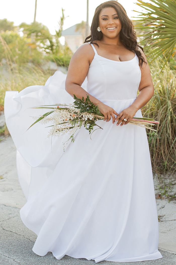 SC5281 Sydney's Bridal by Sydney's Closet Aline silhouette with scoop neckline and 1 inch straps dress features piped waistband and center back zipper available in ivory