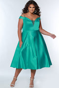 Simply Divine Plus Size Aqua Satin Tea-Length Dress