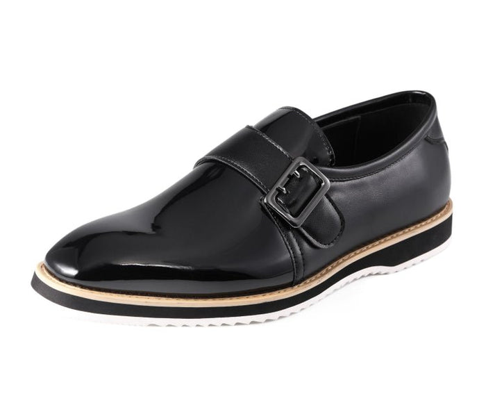 Skyler Black Patent Leather Loafers with Gold Buckle – Men's Slip-On Dress Shoes - Upscale Men's Fashion
