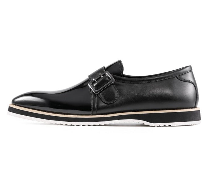 Skyler Black Patent Leather Loafers with Gold Buckle – Men's Slip-On Dress Shoes - Upscale Men's Fashion