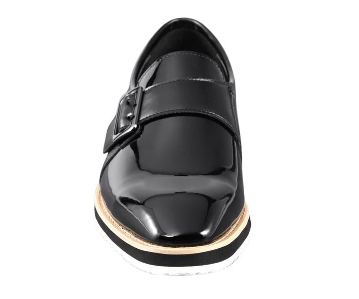 Skyler Black Patent Leather Loafers with Gold Buckle – Men's Slip-On Dress Shoes - Upscale Men's Fashion