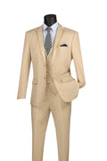 Slim Fit 3-Piece Vested Suit with Satin Trim Lapel – Beige- Udine Collection - Upscale Men's Fashion