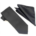 Solid Black Tie and Hanky Set - Upscale Men's Fashion
