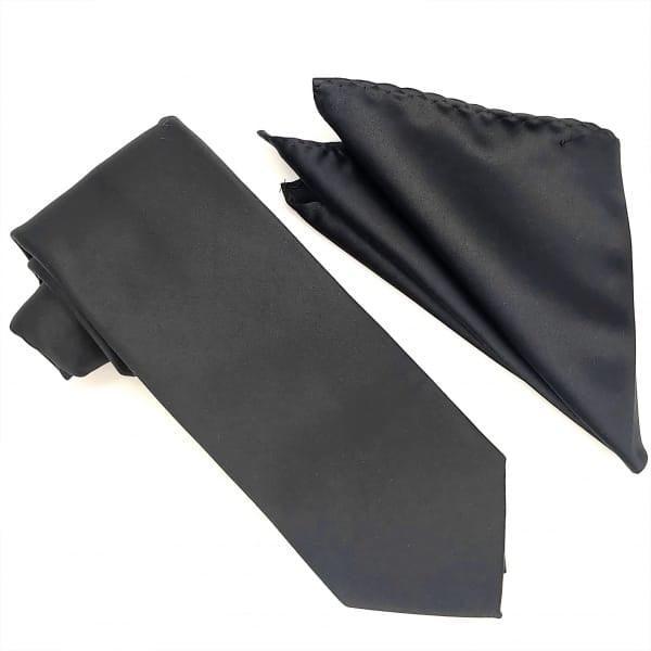 Solid Black Tie and Hanky Set - Upscale Men's Fashion
