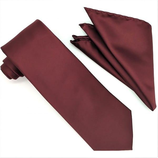 Solid Burgundy Tie and Hanky Set - Upscale Men's Fashion