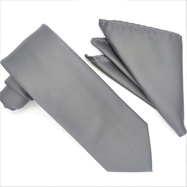 Solid Charcoal Tie and Hanky Set - Upscale Men's Fashion