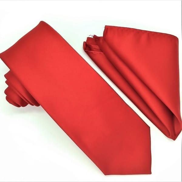 Solid Fire Red Tie and Hanky Set - Upscale Men's Fashion