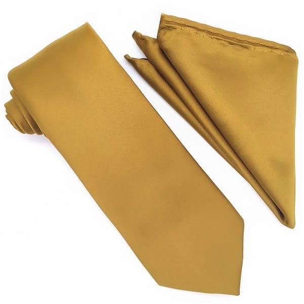 Solid Gold Tie and Hanky Set - Upscale Men's Fashion
