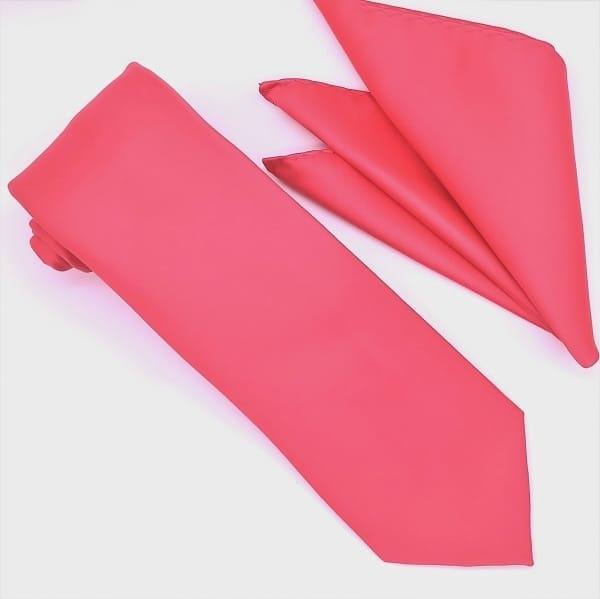Solid Hot Pink Tie and Hanky Set - Upscale Men's Fashion