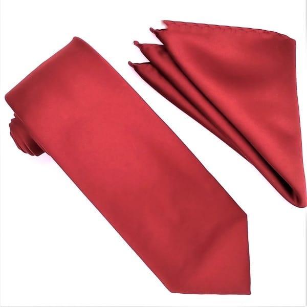 Solid Medium Red Tie and Hanky Set - Upscale Men's Fashion