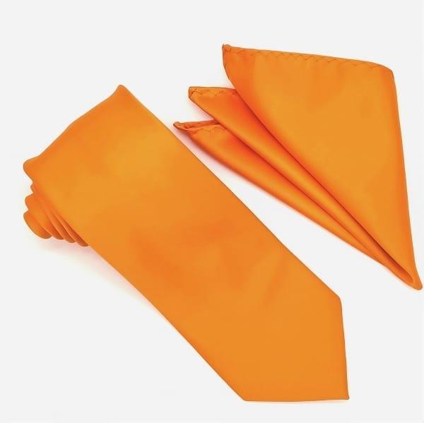Solid Orange Tie and Hanky Set - Upscale Men's Fashion