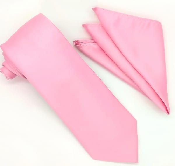 Solid Pink Tie and Hanky Set - Upscale Men's Fashion