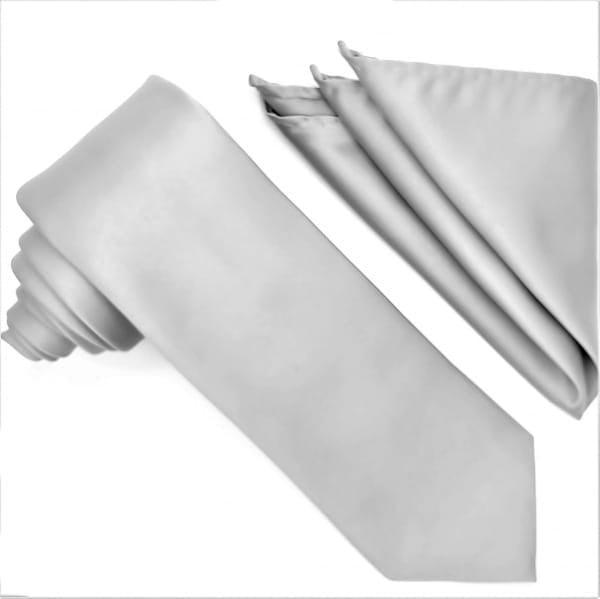 Solid Silver Tie and Hanky Set - Upscale Men's Fashion