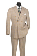 Sorrento Collection – Beige Regular Fit Glen Plaid Double Breasted Suit - Upscale Men's Fashion