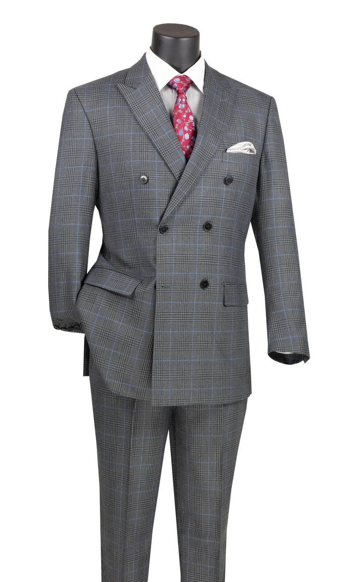 Sorrento Collection – Charcoal Regular Fit Glen Plaid Double Breasted Suit - Upscale Men's Fashion