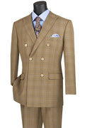 Sorrento Collection – Mocha Regular Fit Glen Plaid Double Breasted Suit - Upscale Men's Fashion
