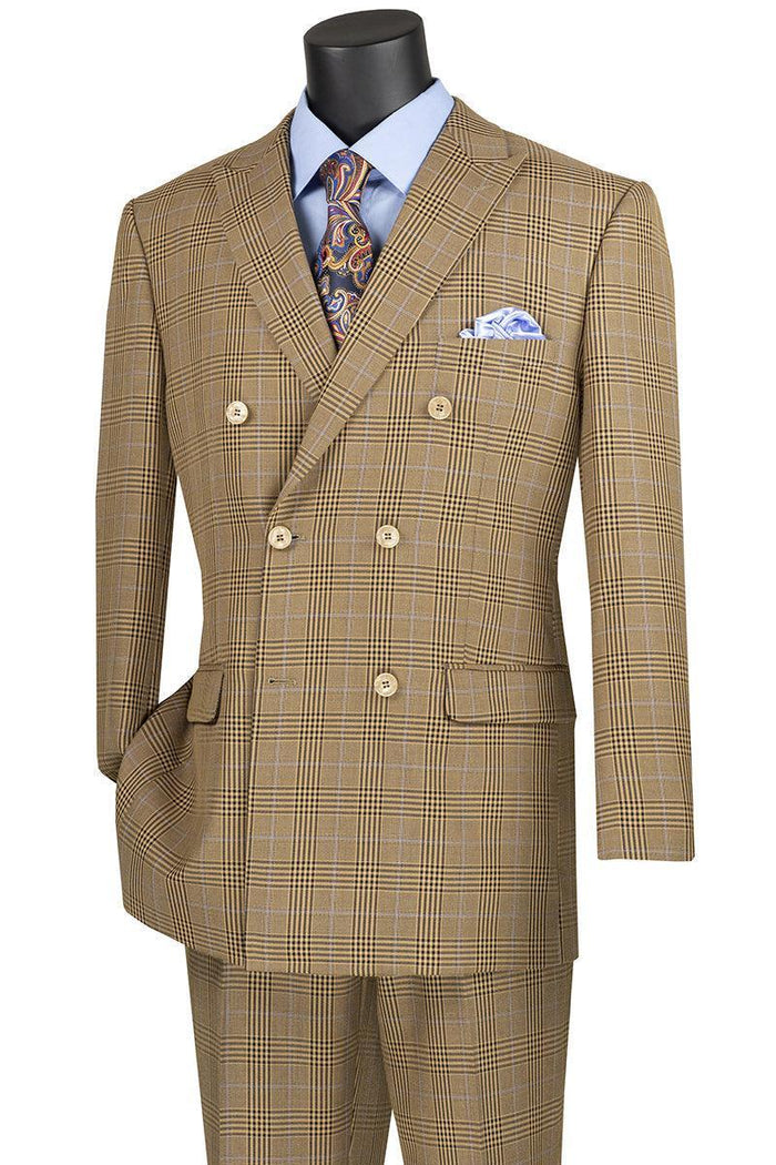 Sorrento Collection – Mocha Regular Fit Glen Plaid Double Breasted Suit - Upscale Men's Fashion