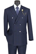 Sorrento Collection – Navy Regular Fit Glen Plaid Double Breasted Suit - Upscale Men's Fashion
