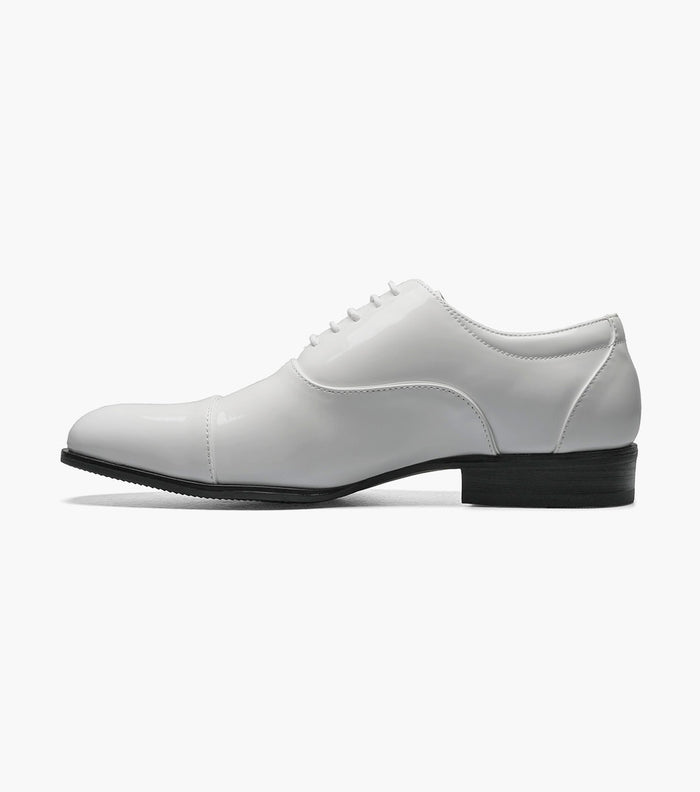 Stacy Adams Gala Patent Cap Toe Oxford Tuxedo Shoes - White Patent - Upscale Men's Fashion