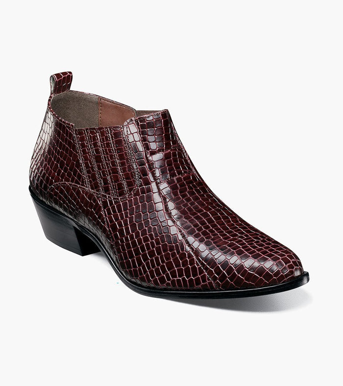 Stacy Adams Sandoval Burgundy Crocodile Print Cuban Heel Boot - Upscale Men's Fashion